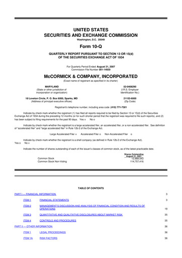 Thumbnail McCormick & Company
 10-Q Quarterly Report FY 