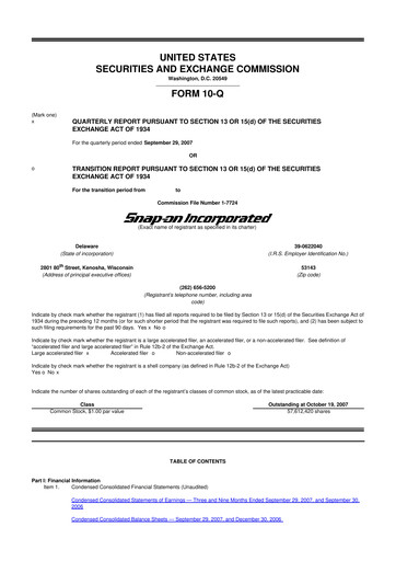 Miniature Snap-on 10-Q Rapport trimestriel  