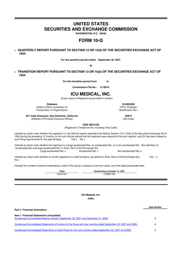 Thumbnail ICU Medical
 10-Q Quarterly Report FY 