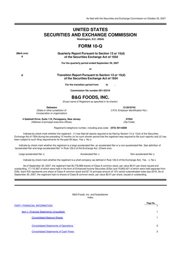 Vorschaubild B&G Foods

 10-Q Quartalsbericht  