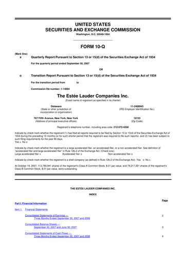 Miniature Estee Lauder 10-Q Rapport trimestriel  