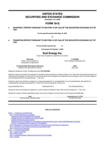 Thumbnail Xcel Energy 10-Q Quarterly Report FY 