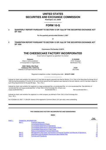 Vorschaubild The Cheesecake Factory
 10-Q Quartalsbericht  