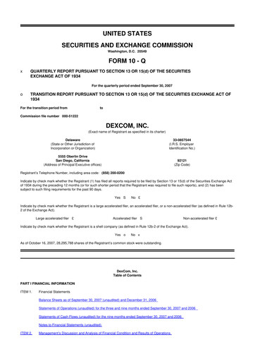 Miniature DexCom 10-Q Rapport trimestriel  