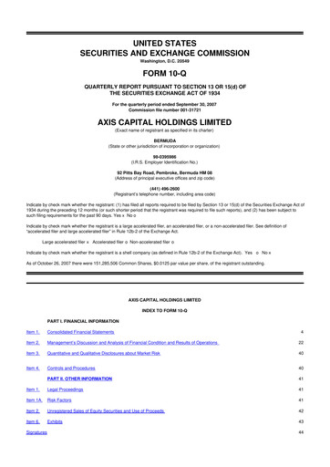 Miniature AXIS Capital
 10-Q Rapport trimestriel  
