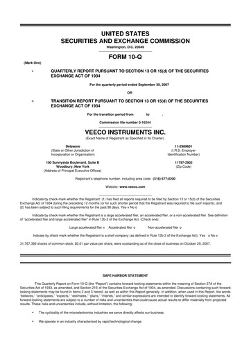 Thumbnail Veeco
 10-Q Quarterly Report FY 