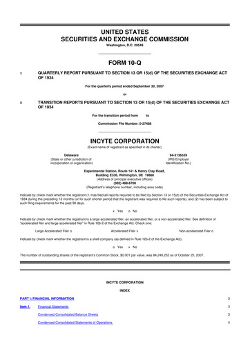 Thumbnail Incyte 10-Q Quarterly Report FY 