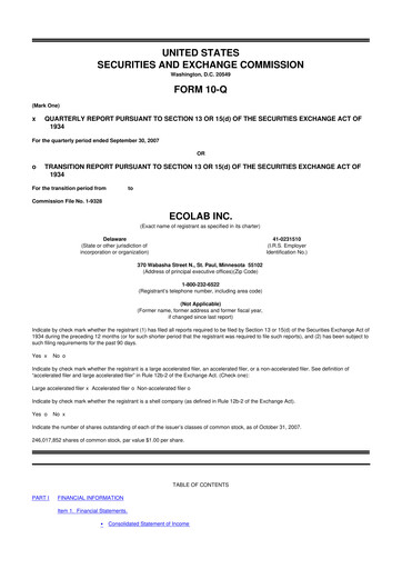 Miniature Ecolab 10-Q Rapport trimestriel  