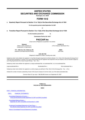 Vorschaubild Paccar 10-Q Quartalsbericht  