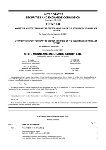 Miniature White Mountains Insurance Group 10-Q Rapport trimestriel  