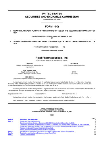 Thumbnail Rigel Pharmaceuticals 10-Q Quarterly Report FY 