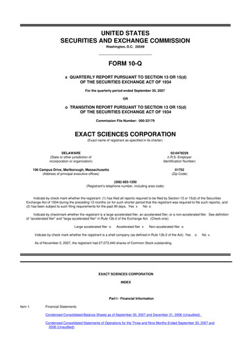 Miniature Exact Sciences 10-Q Rapport trimestriel  
