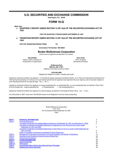 Thumbnail Bruker 10-Q Quarterly Report FY 