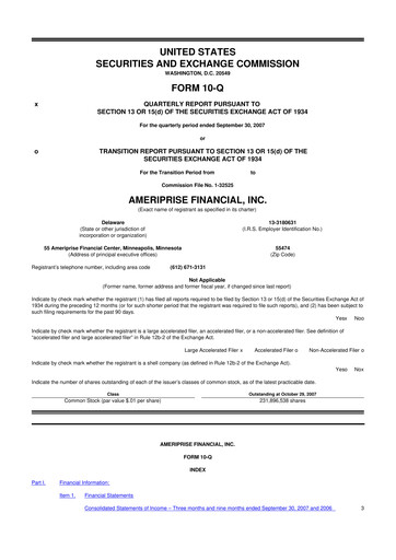 Thumbnail Ameriprise Financial
 10-Q Quarterly Report FY 