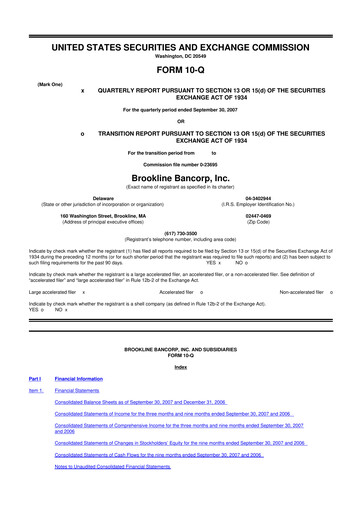 Thumbnail Brookline Bancorp 10-Q Quarterly Report FY 