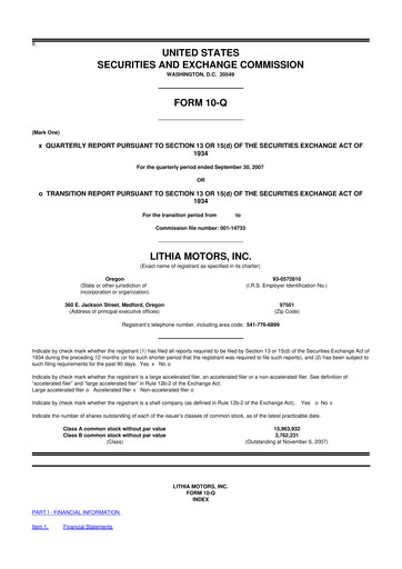 Vorschaubild Lithia Motors 10-Q Quartalsbericht  