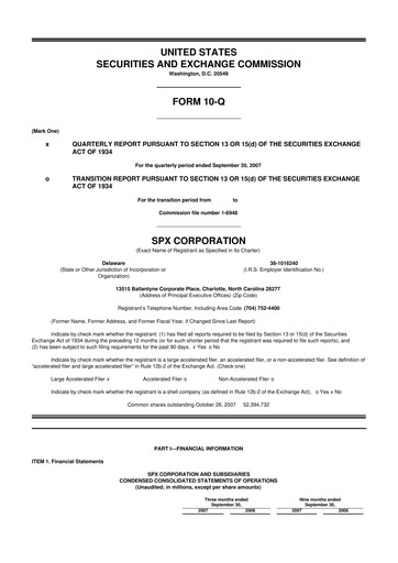 Miniature SPX Technologies 10-Q Rapport trimestriel  