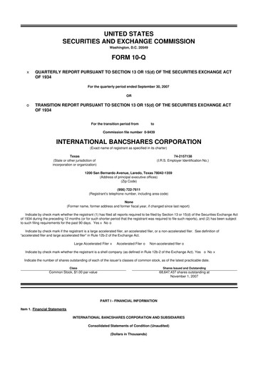Thumbnail International Bancshares Corp 10-Q Quarterly Report FY 