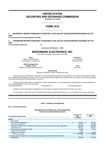 Thumbnail Benchmark Electronics
 10-Q Quarterly Report FY 