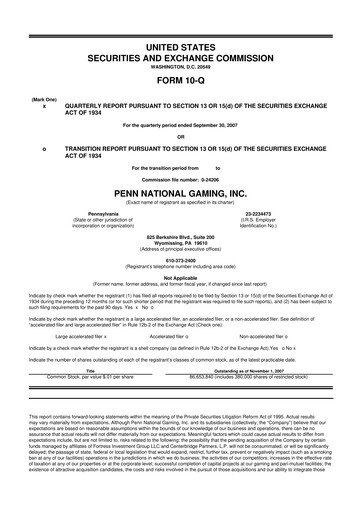 Thumbnail PENN Entertainment
 10-Q Quarterly Report FY 