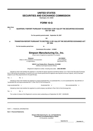 Thumbnail Simpson Manufacturing Company
 10-Q Quarterly Report FY 