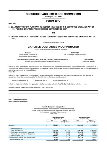 Thumbnail Carlisle Companies
 10-Q Quarterly Report FY 