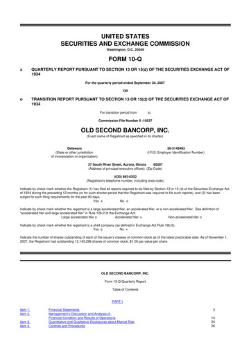 Thumbnail Old Second Bancorp 10-Q Quarterly Report FY 
