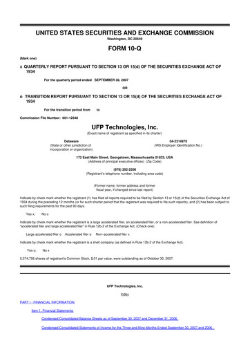 Thumbnail UFP Technologies
 10-Q Quarterly Report FY 