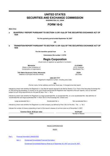Thumbnail Regis Corporation
 10-Q Quarterly Report FY 