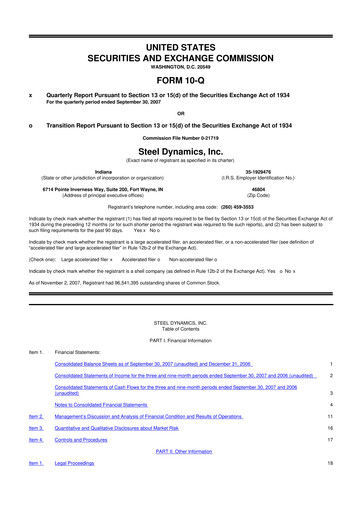 Thumbnail Steel Dynamics
 10-Q Quarterly Report FY 