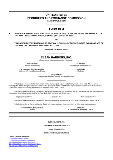 Thumbnail Clean Harbors
 10-Q Quarterly Report FY 