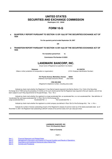 Miniature Landmark Bancorp 10-Q Rapport trimestriel  