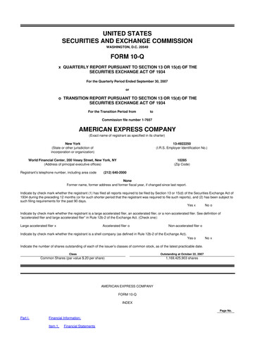 Thumbnail American Express 10-Q Quarterly Report FY 