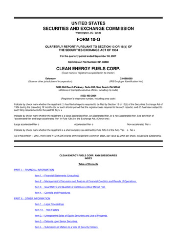 Thumbnail Clean Energy Fuels 10-Q Quarterly Report FY 