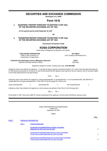 Thumbnail Koss 10-Q Quarterly Report FY 