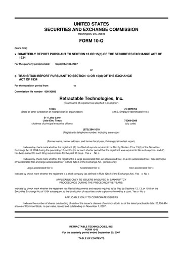 Thumbnail Retractable Technologies 10-Q Quarterly Report FY 