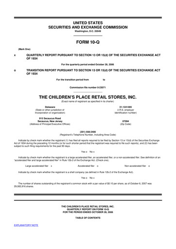 Thumbnail The Children's Place
 10-Q Quarterly Report FY 