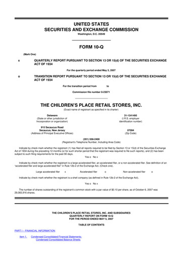 Thumbnail The Children's Place
 10-Q Quarterly Report FY 