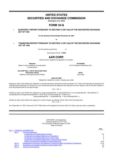 Thumbnail AAR 10-Q Quarterly Report FY 