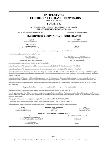 Miniature McCormick & Company
 10-K Rapport annuel 