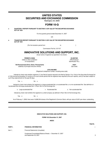 Thumbnail Innovative Solutions and Support 10-Q Quarterly Report FY 