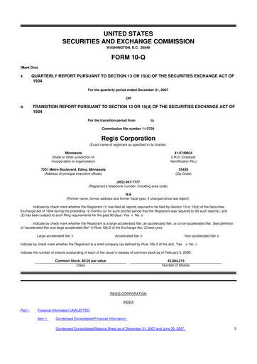 Thumbnail Regis Corporation
 10-Q Quarterly Report FY 
