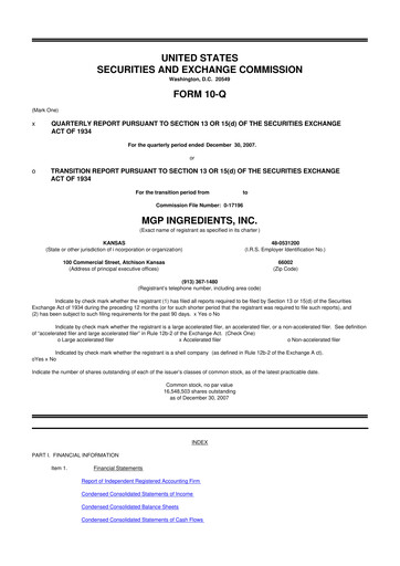 Thumbnail MGP Ingredients 10-Q Quarterly Report FY 