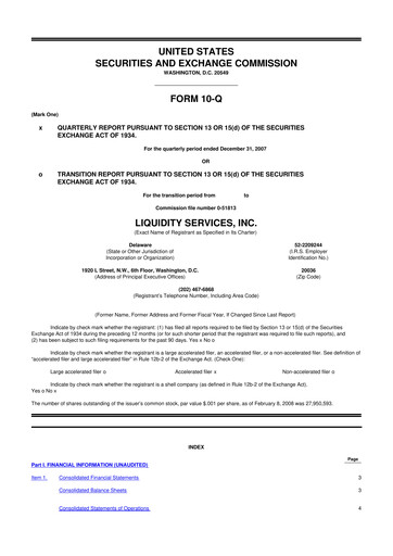 Miniature Liquidity Services
 10-Q Rapport trimestriel  