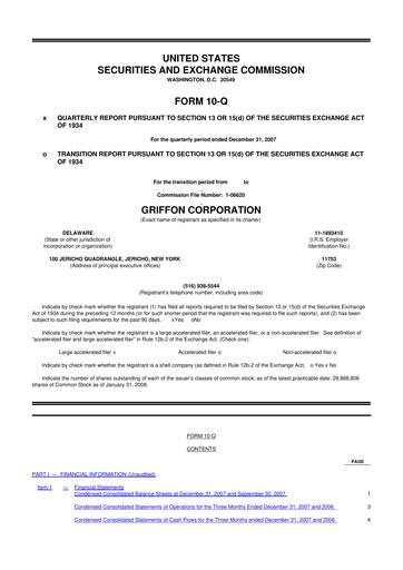 Thumbnail Griffon Corporation
 10-Q Quarterly Report FY 