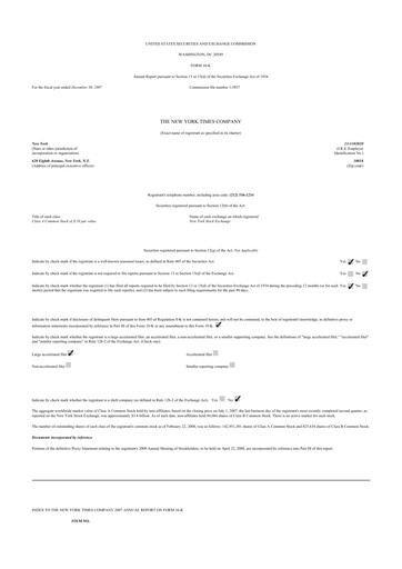 Thumbnail New York Times 10-K Annual Report 