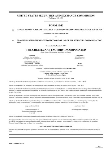 Thumbnail The Cheesecake Factory
 10-K Annual Report 