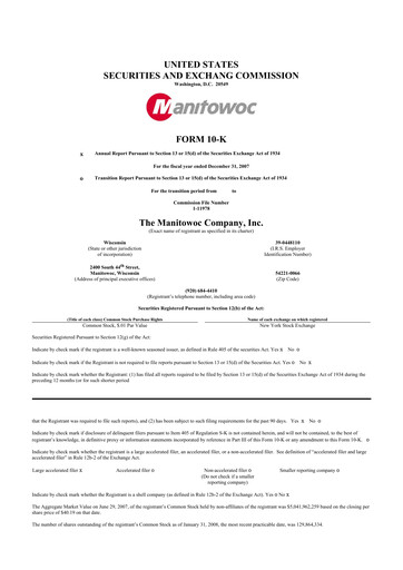 Thumbnail The Manitowoc Company
 10-K Annual Report 
