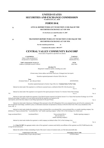 Thumbnail Community West Bancshares 10-K Annual Report 