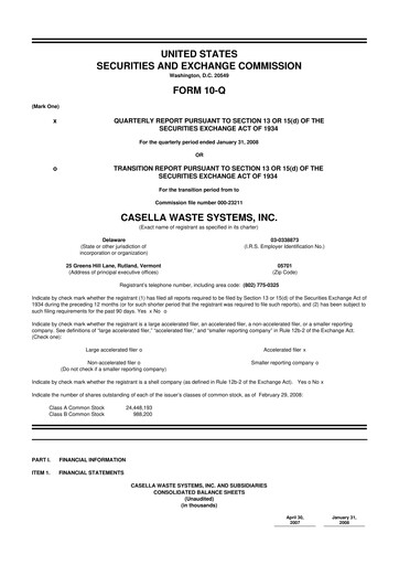Thumbnail Casella Waste Systems
 10-Q Quarterly Report FY 